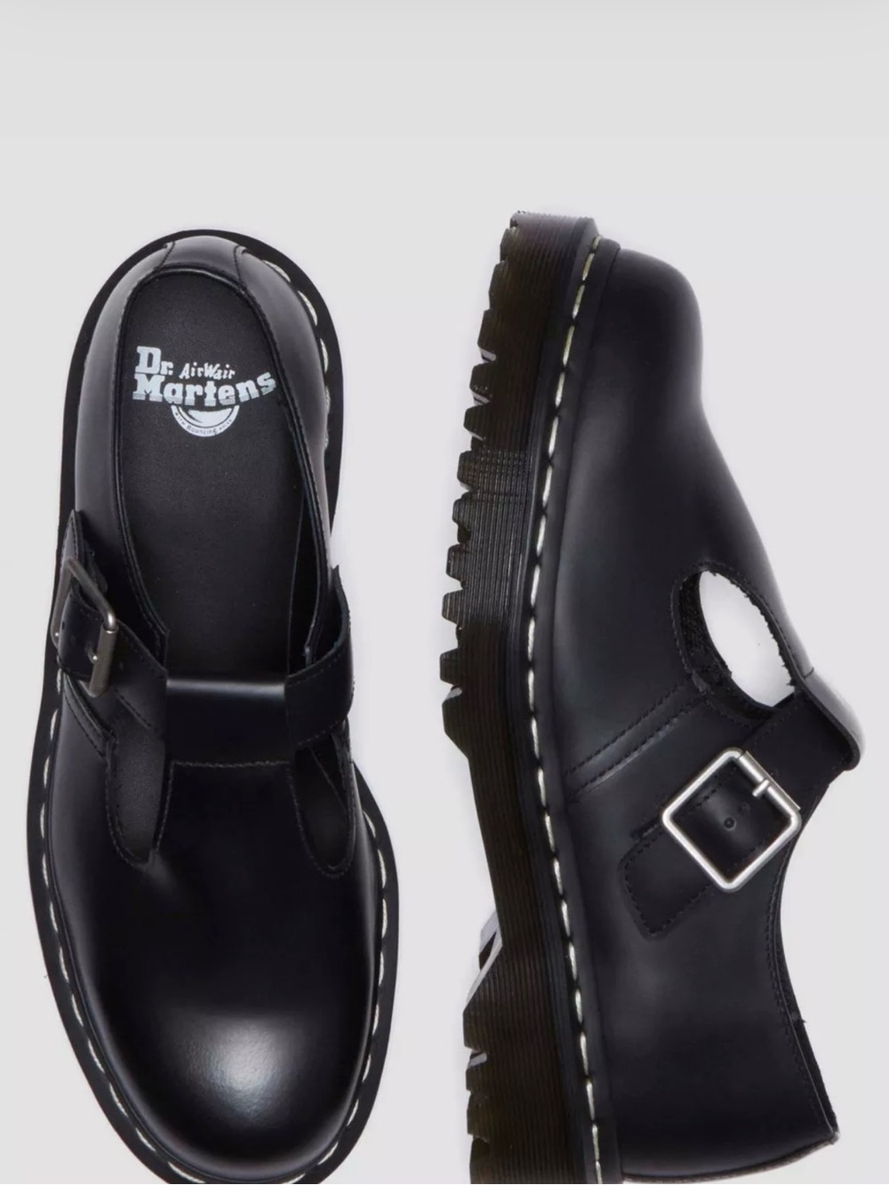 Dr. Martens Black Leather Buckle Mary Jane Slip-On Loafers